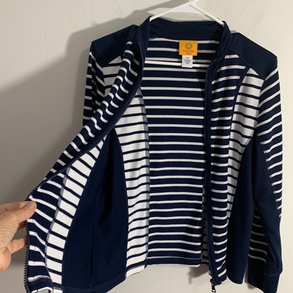 Ruby Rd Navy Blue & White zipper cardigan, Sz PM / MP Medium Petite - Picture 6 of 8